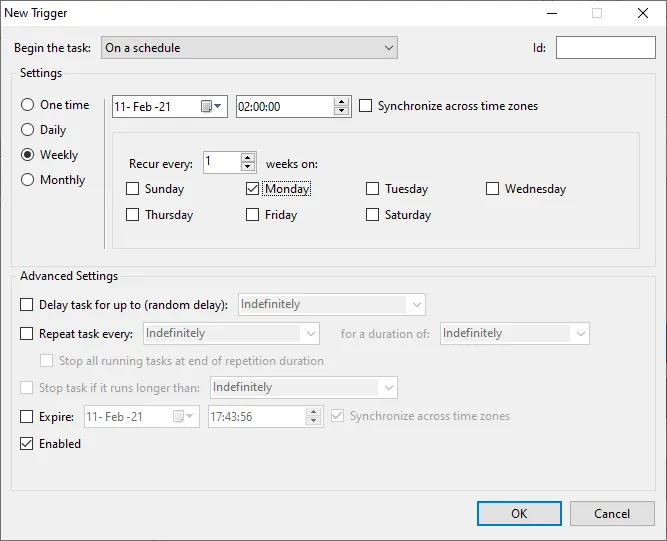 Provide schedule with trigger