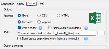 Results in the email body
