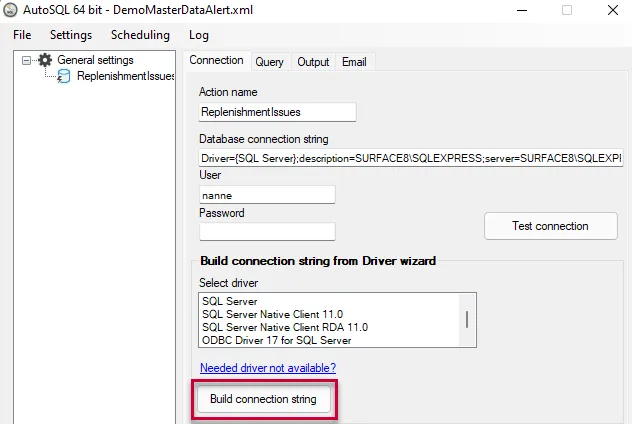 Setup your connection string